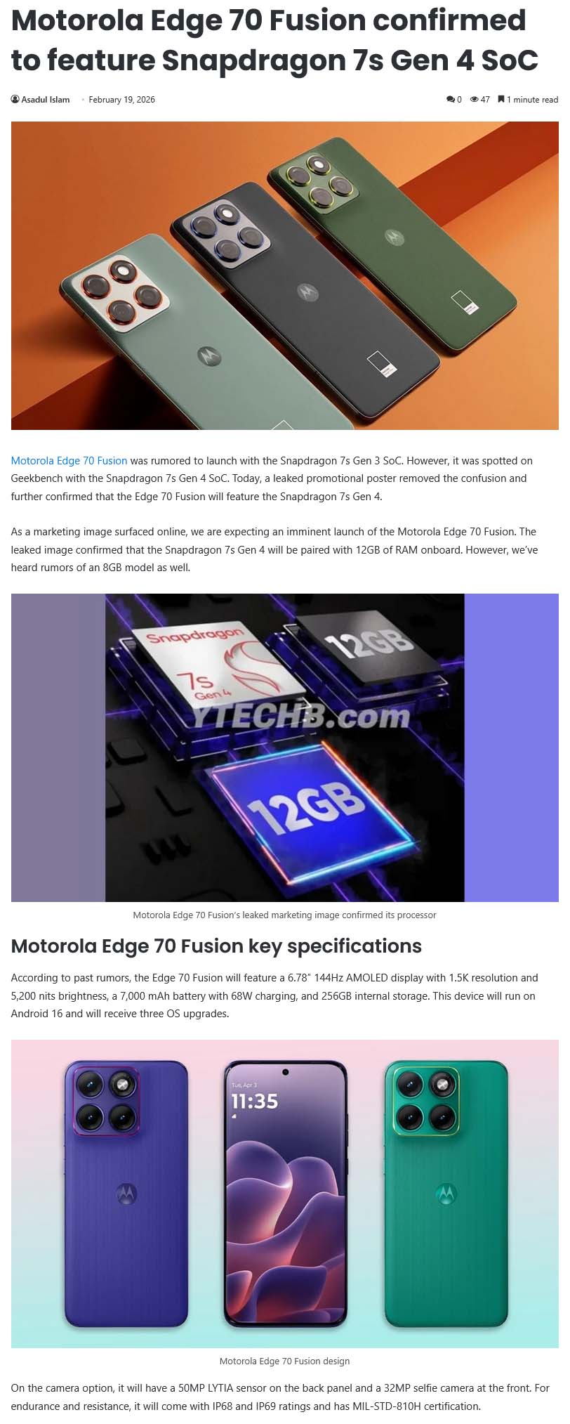 Shell Motorella News Shell| Motorola Edge 70 Fusion confirmed to feature Snapdragon 7s ...