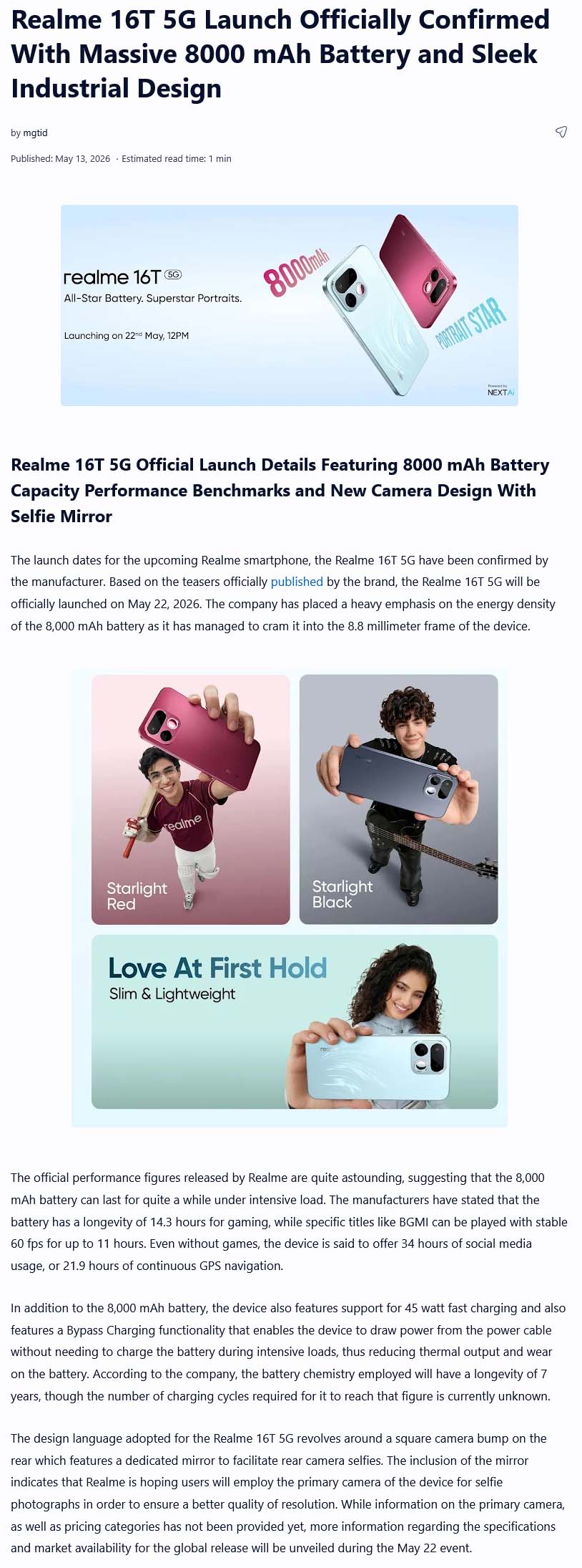 News Shell| Realme 16T 5G Launch Officially Confirmed With Massive 8000 ...