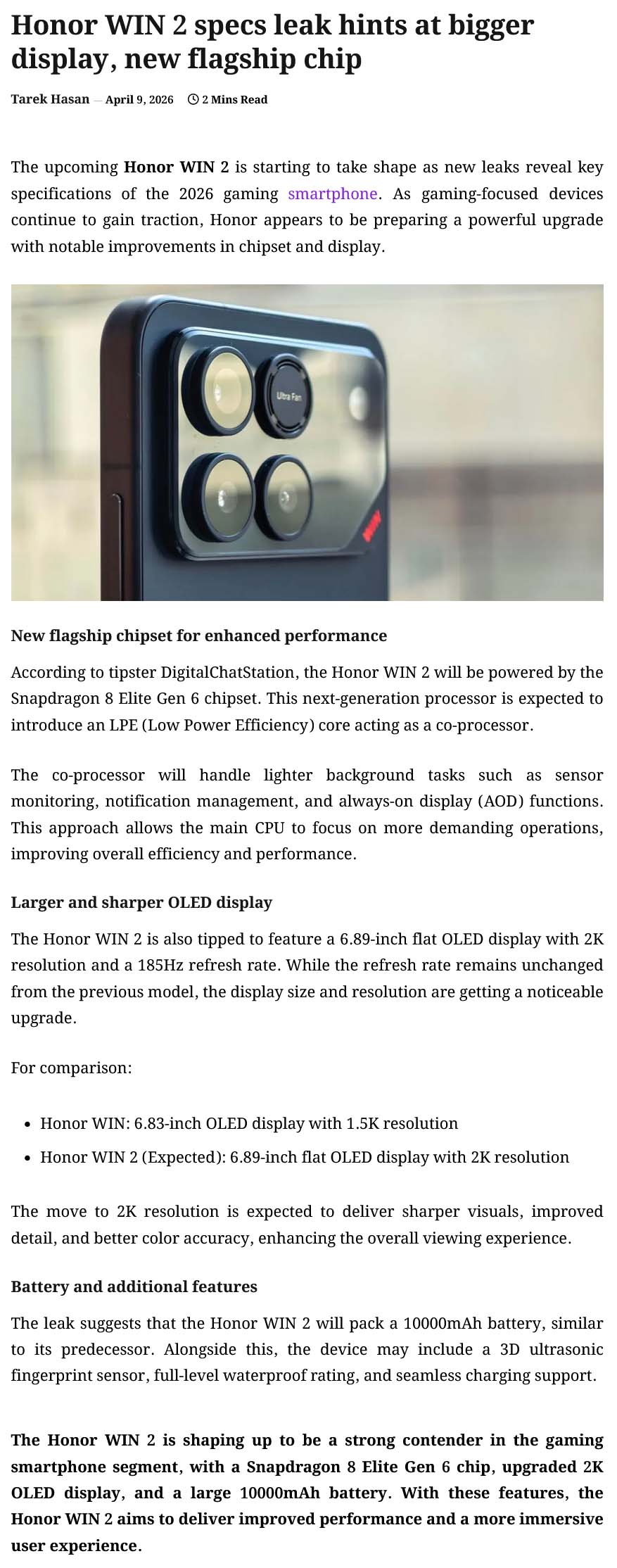 News Shell| Honor WIN 2 specs leak hints at bigger display, new ...